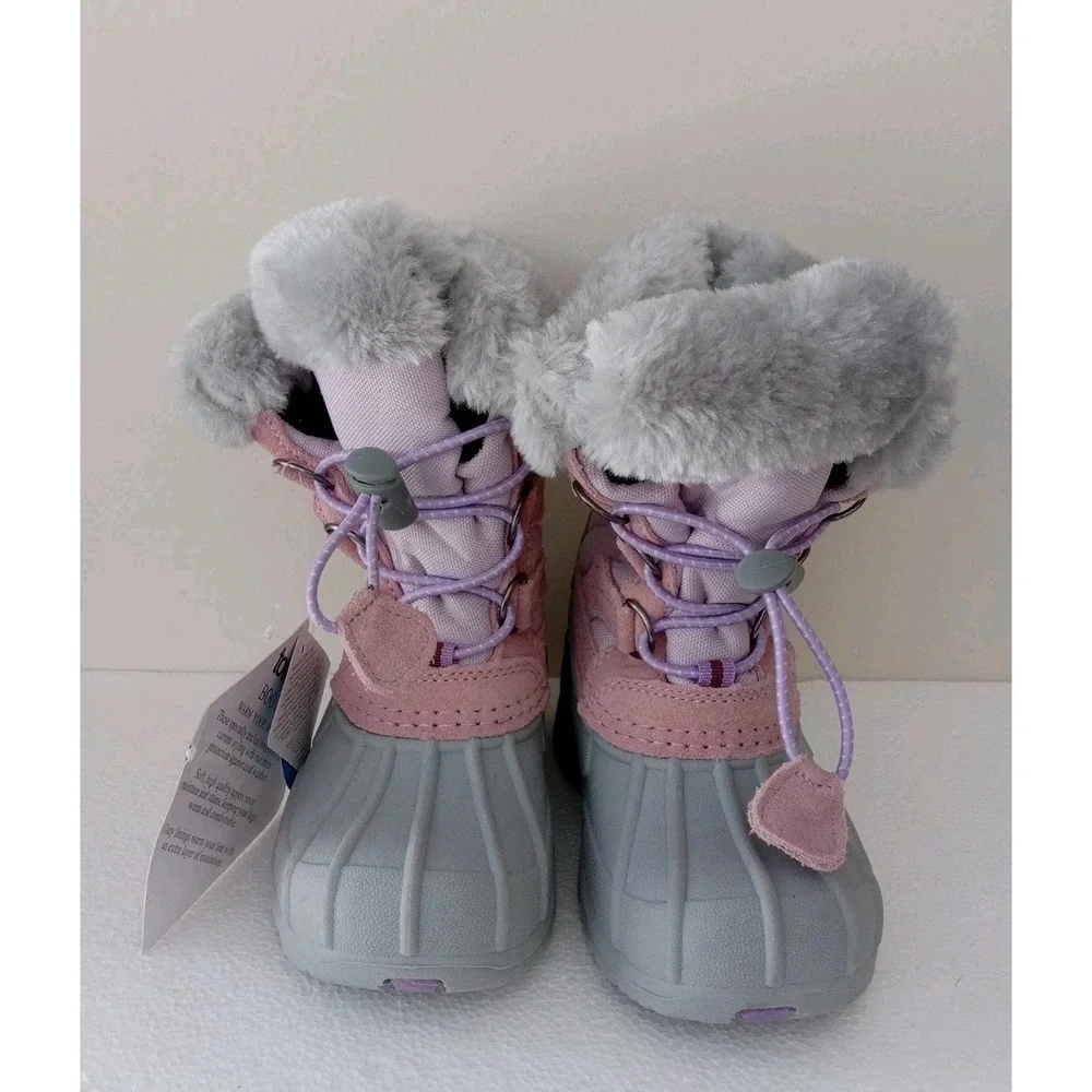 TOTES Winter Boots -TODDLER Size 8T - Lil Jenny -PINK Purple&Gray Bungee Closure